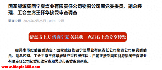 国家能源集团宁夏煤业物资公司，55岁副总经理王怀华被查！